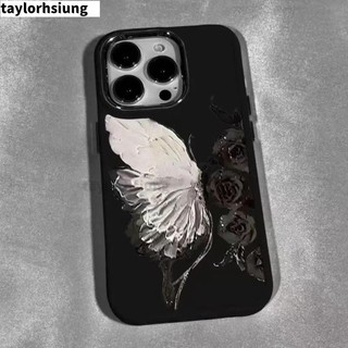 ins玫瑰蝴蝶新款蘋果15/14promax手機殻plus軟iPhone12高級