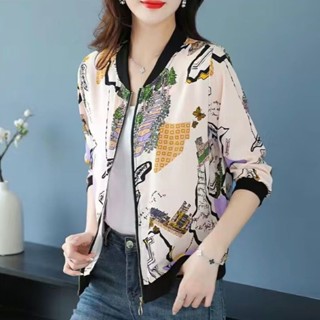 大碼雪紡防曬衣女夏季女士新款外套印花時尚寬鬆拉鏈棒球服女 大碼女裝
