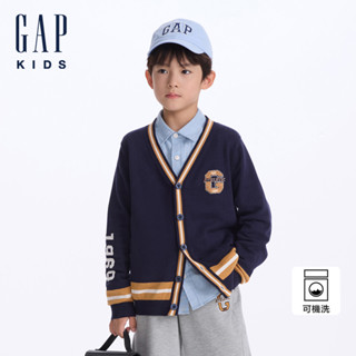 Gap 男童裝 Logo純棉刺繡V領針織外套-海軍藍(642670)