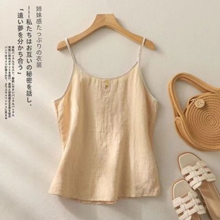 大尺碼復古棉麻刺繡夏季吊帶寬松無袖純色上衣薄款打底背心 復古 中國風 民族風 上衣 無袖背心 大碼背心 吊帶背心