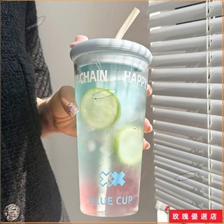 💥臺灣出貨+熱賣💥750ml玻璃水杯 女茶水分離泡茶杯 新款2024吸管杯 家用喝水大容量果汁杯子 提手咖啡隨行吸管