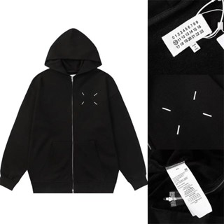 【賢賢百貨店2】馬吉拉MM6四角標刺繡雙拉鏈連帽衛衣寬松百搭男女情侶開衫外套潮
