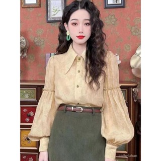 ✨優選大碼✨薄款襯衫港味複古碎星長袖襯衫女高級感氣質翻領木耳邊漂亮小衫別緻上衣秋