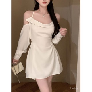 【Free Girl】長袖包臀短裙 露背性感連衣裙吊帶露背收腰短裙設計感裙子 法式洋裝 性感短洋裝 包臀連衣裙 夜店洋裝
