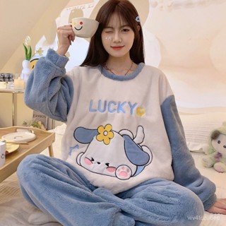 【VV】 睡衣女珊瑚絨秋冬季加厚保暖韓版可愛寬鬆女士法蘭絨家居服套裝