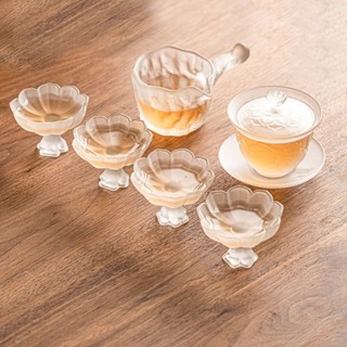 茶具組 泡茶組 玻璃茶壺 玻璃泡茶壺 玻璃茶杯 玻璃茶海 泡茶茶杯磨砂蓮花琉璃功夫茶具套裝家用客廳防燙傷玻璃泡茶蓋禮盒裝