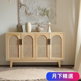 免運【熱銷】可開發票侘寂風實木藤編餐邊櫃傢用客廳原木風收納櫃現代簡約入戶玄關櫃YX01