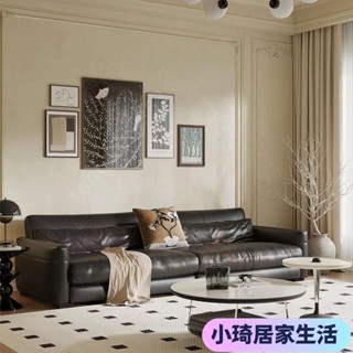 【熱銷】法式三人沙發中古複古風黑色真皮沙發傢用客廳小戶型直排頭層牛皮XQJX