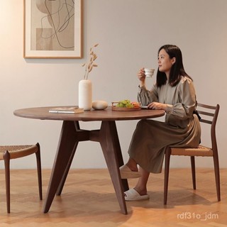 免運 可開髮票 北美白蠟木圓形餐桌公寓小戶咖啡桌原木圓桌複古飯桌客廳餐桌椅組閤 原木 餐桌 咖啡桌 全實木餐椅 實木桌椅