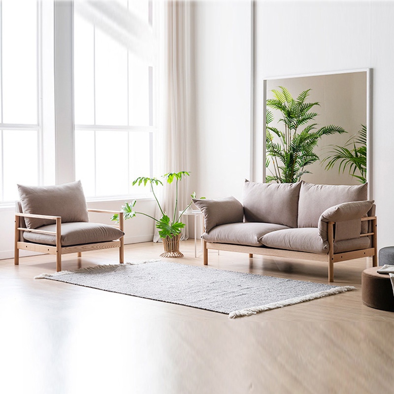 【免運】北歐風客廳實木佈藝三人沙發椅簡約現代日式小戶型原木棉麻佈沙發