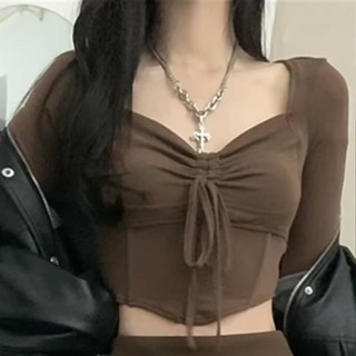 甜心公主Meet 👗女裝館2023年夏季小個子純欲風甜辣穿搭棕色長袖上衣短裙輕熟兩件套裝女