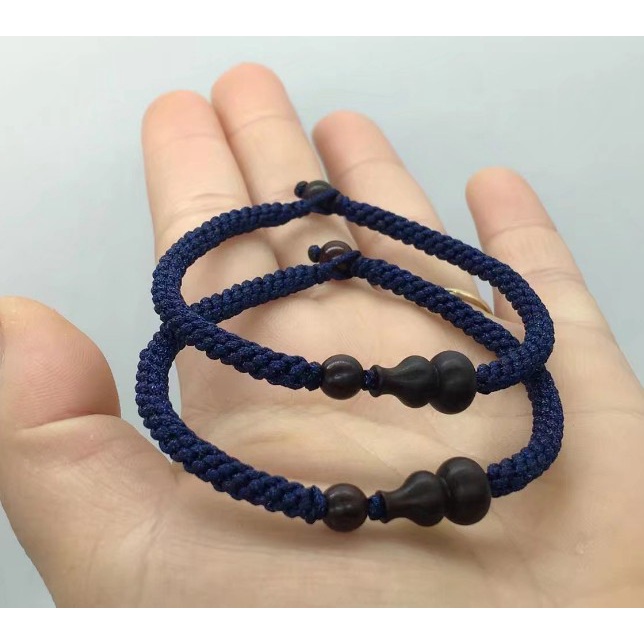 定制紫檀木葫蘆路路情侶藍繩手鏈男女黑繩編織手繩