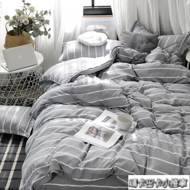 條紋舒柔棉床包 灰色床包 寢具 床單 床包四件組 床罩 被套 單人床包 雙人床包 加大床包 I