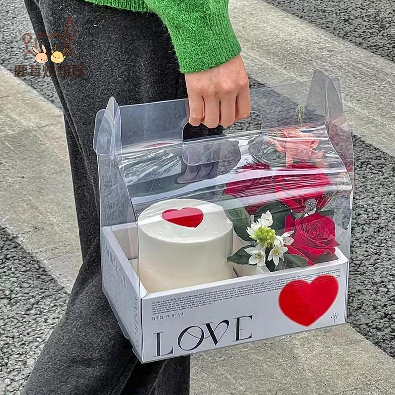 【鹿茸】蛋糕盒 透明蛋糕盒 透明塑料盒 生日蛋糕盒 網紅韓式ins鮮花蛋糕包裝盒 七夕情人節手提透明愛心love蛋糕花盒