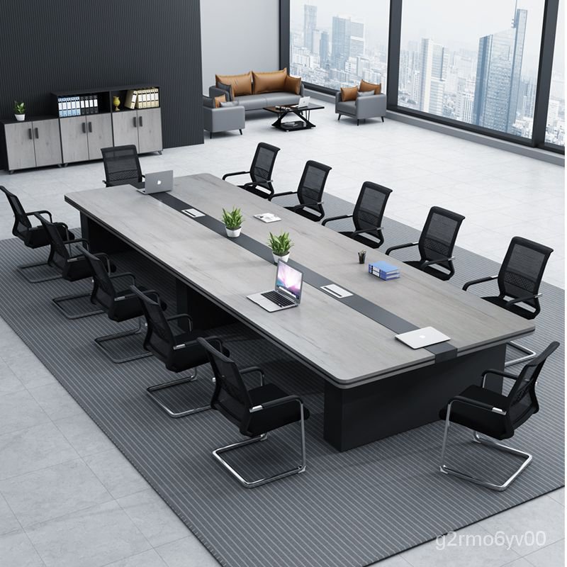 會議桌長方形簡約現代會議室大型洽談桌辦公室長桌10-20人位 會議桌 長桌 會議室辦公室桌 椅組閤辦公桌子工作 O2FU