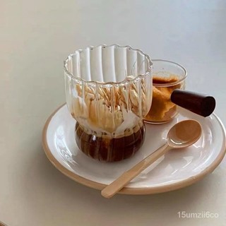 🌟正品熱賣🌟耐熱條紋咖啡杯 ins復古胖嘟嘟玻璃杯 拿鐵杯 高顏值杯子 冷飲杯 牛奶杯 早餐杯