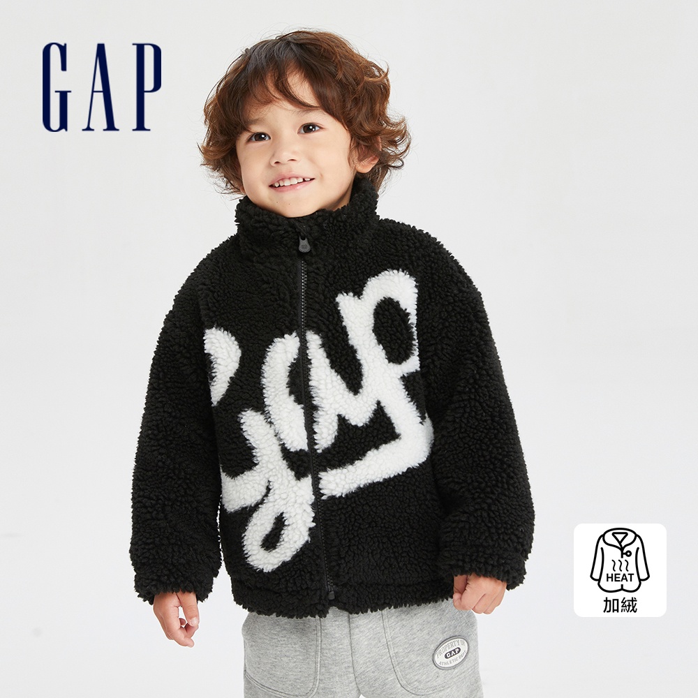 Gap 男幼童裝 Logo仿羊羔絨立領長袖外套-黑色(786520)