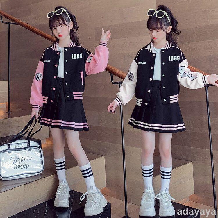 MITu 秋季新款女大童套裝兩件套女童運動套裝春季2023新款洋氣女大童棒球服兒童秋裝學院風兩件套