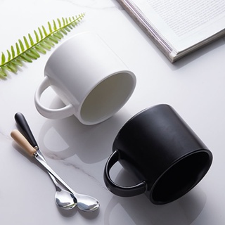 杯子 陶瓷杯 水杯 茶杯 馬克杯 咖啡杯 簡約歐式創意黑色亞光咖啡杯 大容量馬克杯 帶勺水杯女ins陶瓷杯