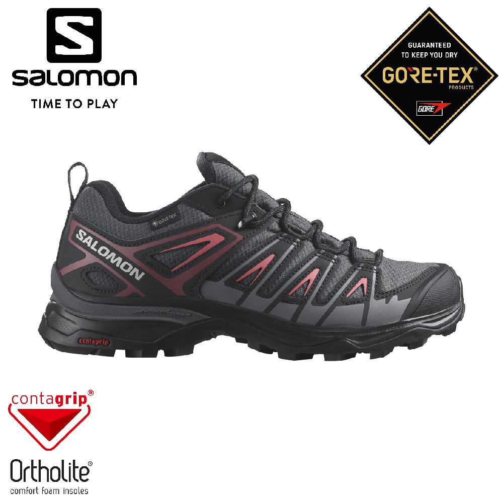 【SALOMON 索羅門 女 X Ultra Pioneer GTX低筒登山鞋《磁灰/黑/粉》】471970/健行鞋