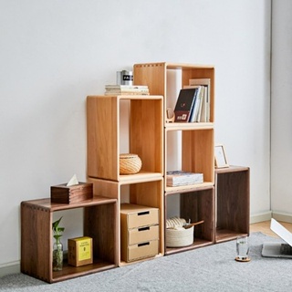 Ouniu丨自由組合格子櫃創意邊幾角幾實木日式自由組合書架儲物櫃方格櫃子