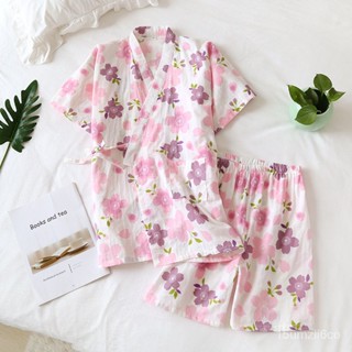🌟正品熱賣🌟日式100%純棉浴衣 紗布棉 和服睡衣 薄款汗蒸服兩件套 家居服 桑拿衣 按摩服 睡衣套裝 休閒服女