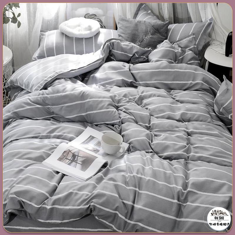 Ou Shij.條紋舒柔棉床包 灰色床包 寢具 床單 床包四件組 床罩 被套 單人床包 雙人床包 加大床包 IKEA尺
