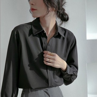 【Wik】長袖 襯衫 衣服女 上衣 女襯衫 薄 外套 黑色襯衫女春秋薄款港風設計感小眾垂感襯衣外套防曬上衣白色工服