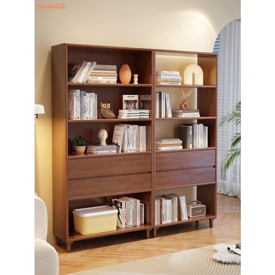 ۞✖✌塔塔屋 書櫃 現代簡約家用書柜實木書架簡約置物架落地客廳組合收納柜