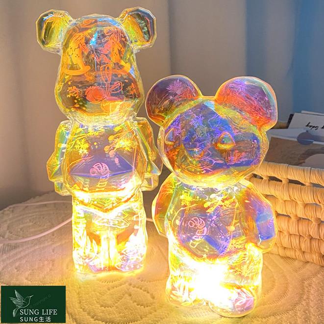 ✨居家裝飾✨LED暴力熊小夜燈夜燈生日禮物擺件熊耶誕熊極光熊裝飾氛圍夜燈