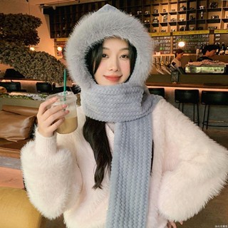 🧢限時免運 帽子圍巾秋冬季女可愛百搭毛絨一體連帽編織圍脖戶外騎行防寒保暖保暖帽 毛帽 雪帽 針織帽 大頭圍帽子