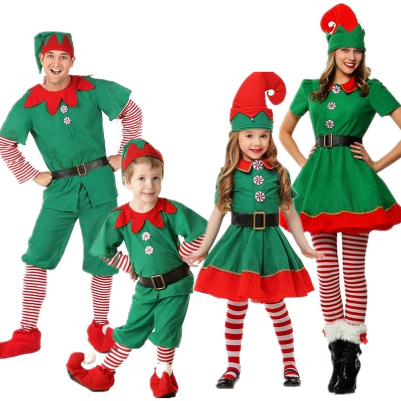 【聖誕節服飾】聖誕節兒童成人親子裝聖誕服精靈服裝cosplay舞會男女萬聖節服裝 QAYH