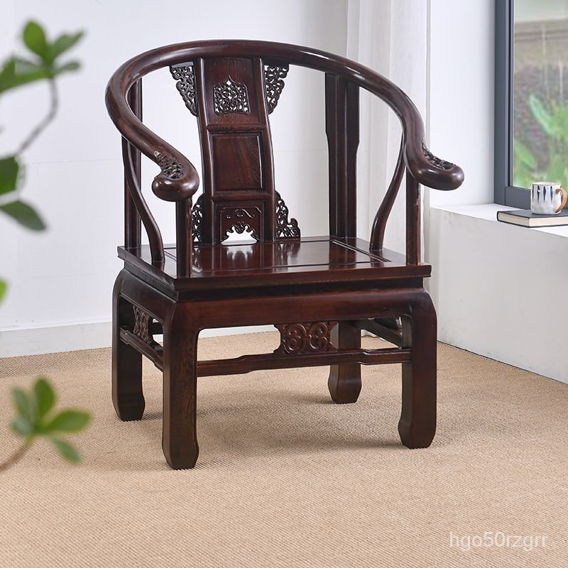 紅木傢具雞翅木皇宮椅黑衚桃木色新中式實木圈椅太師椅茶椅子傢用圍椅官帽椅靠背椅茶桌椅