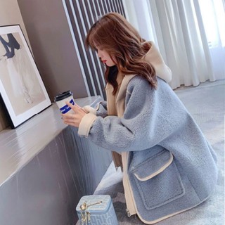 小香風外套❤️羊羔毛外套 女裝 秋冬新版假兩件連帽外穿寬鬆開衫女2023年設計感學生小個子外套 羊羔絨外套 NYU0