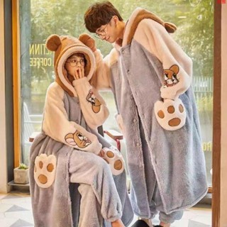 新款❤加肥加大碼300斤男士珊瑚絨睡袍情侶冬季加絨加厚胖MM200斤家居服 大尺碼男睡衣 珊瑚絨睡衣 男生居家服 睡衣組