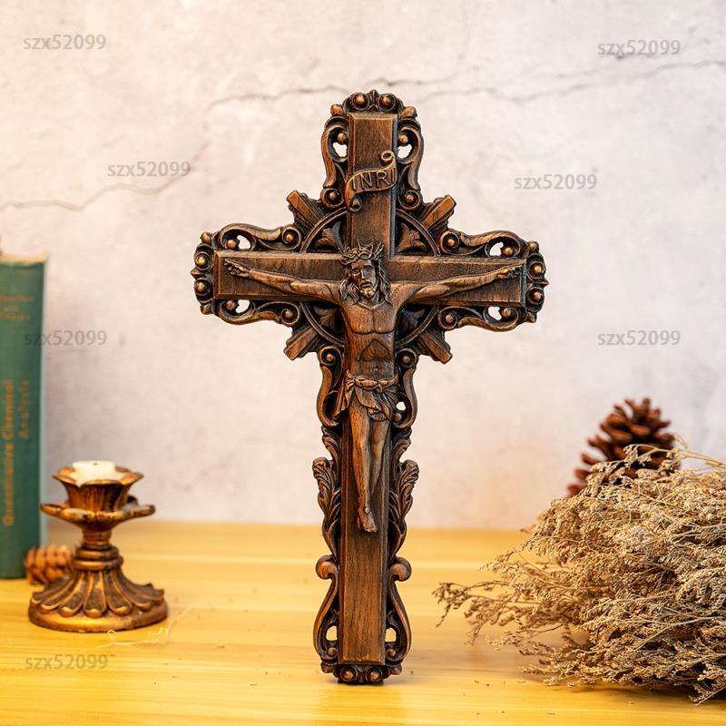 ✨免運  木頭十字架耶穌基督受難像天主教基督教聖物掛式十字架受洗禮品家居客廳牆掛