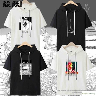 電鋸人鏈鋸人動漫周邊帶帽炎拳藤本樹連帽動漫短袖T恤衣服學生男 動漫連帽t 上衣t 動漫周邊上衣F