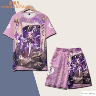 新款🔥符玄短袖T恤崩壞星穹鐵道周邊夏季男女二次元動漫cos痛衣服短褲潮 大尺碼上衣t cos上衣t恤 和服 短褲套裝