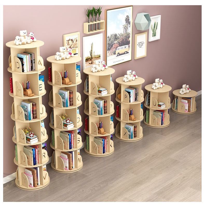 書架 書櫃 收納架 實木旋轉書架360度書櫃簡約學生簡易兒童繪本收納架落地小置物架