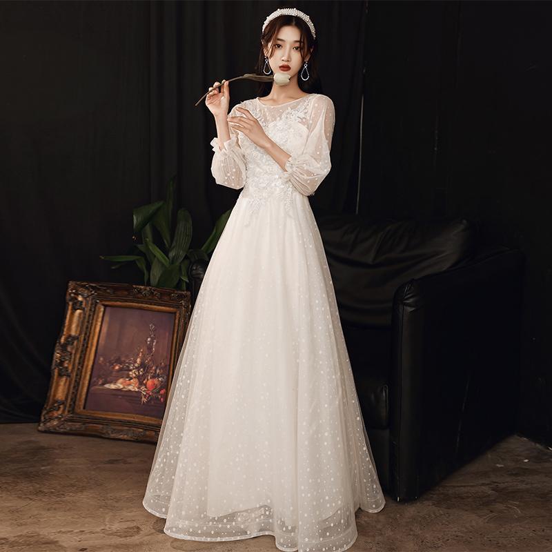 晚禮服2023年新款超仙宴會氣質顯瘦新娘輕婚紗出門紗白色年會表演