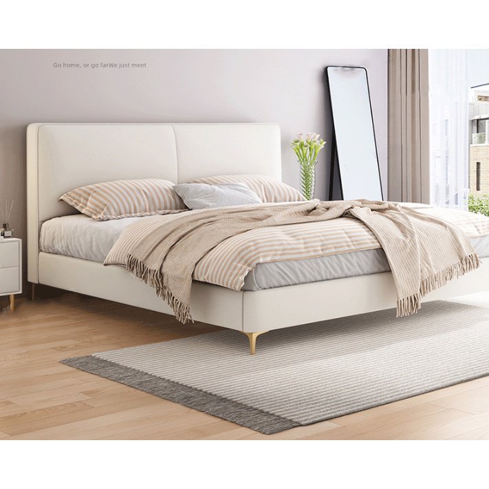 意式豆腐塊床現代簡約雙人床齊邊主臥室1.8米軟包實木真皮儲物床 高腳床 鐵床架 雙層床 上下床 儲物多功能床架 AS8O