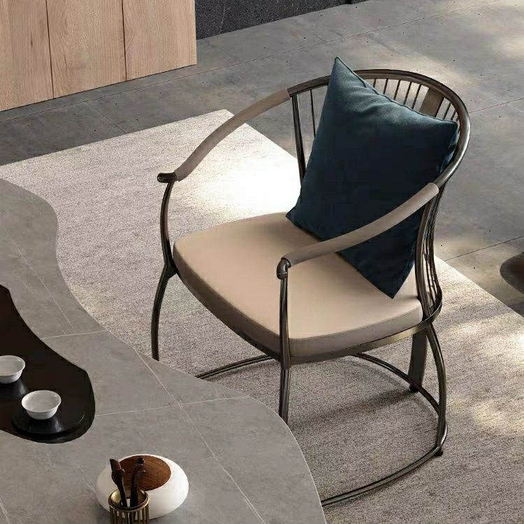 輕奢現代茶桌椅主人茶椅圍椅設計師別墅不銹鋼傢用泡茶臺太師皮椅