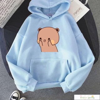 Bubu Dudu熊貓熊連帽衫卡通愛你情侶衛衣可愛印花秋季O領休閒原宿女連帽上衣🔥F