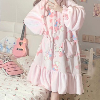 睡美人高階睡衣好賣場💖美樂蒂睡袍套裝兩件套女學生冬季珊瑚絨法蘭絨加絨加厚居家服2023😊