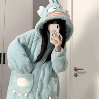 💕洋洋兒童店💕 大童睡衣 女童睡衣 可愛小魚珊瑚絨睡袍加絨加厚法蘭絨睡衣女 新款秋冬季睡裙 兒童睡袍 女童睡袍