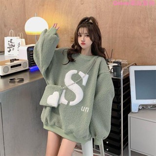 網紅加厚仿羊羔絨衛衣女學生韓版慵懶風大碼寬松百搭外套上衣潮大學T 長袖上衣 長袖t恤 寬鬆 顯瘦上衣 秋冬