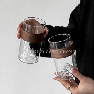 厚實 大容量🍀 觀山杯防燙竹木杯套 耐熱綠茶杯泡茶杯富士山杯玻璃杯家用水杯子 GRY5