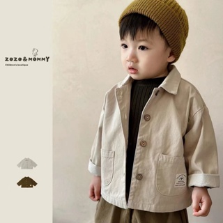 MOMOKO 男童襯衫 兒童長袖外套 日係高級棉標翻領外套秋季嬰幼童男女寶開衫外套