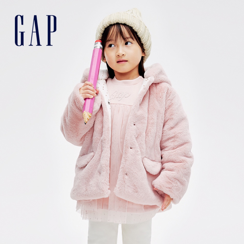 Gap 女幼童裝 熊耳造型連帽外套-淡粉色(837117)