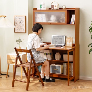 折疊書桌一體電腦桌子辦公桌學生傢用小型臺式工作臺寫字臥室實木